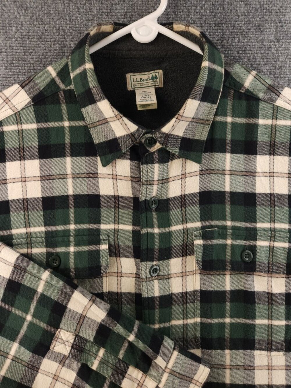 LL Bean Fleece Shacket Button Up Green Plaid Large 250393 Long Sleeve Thick